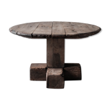 Round primitive dining table, solid wood