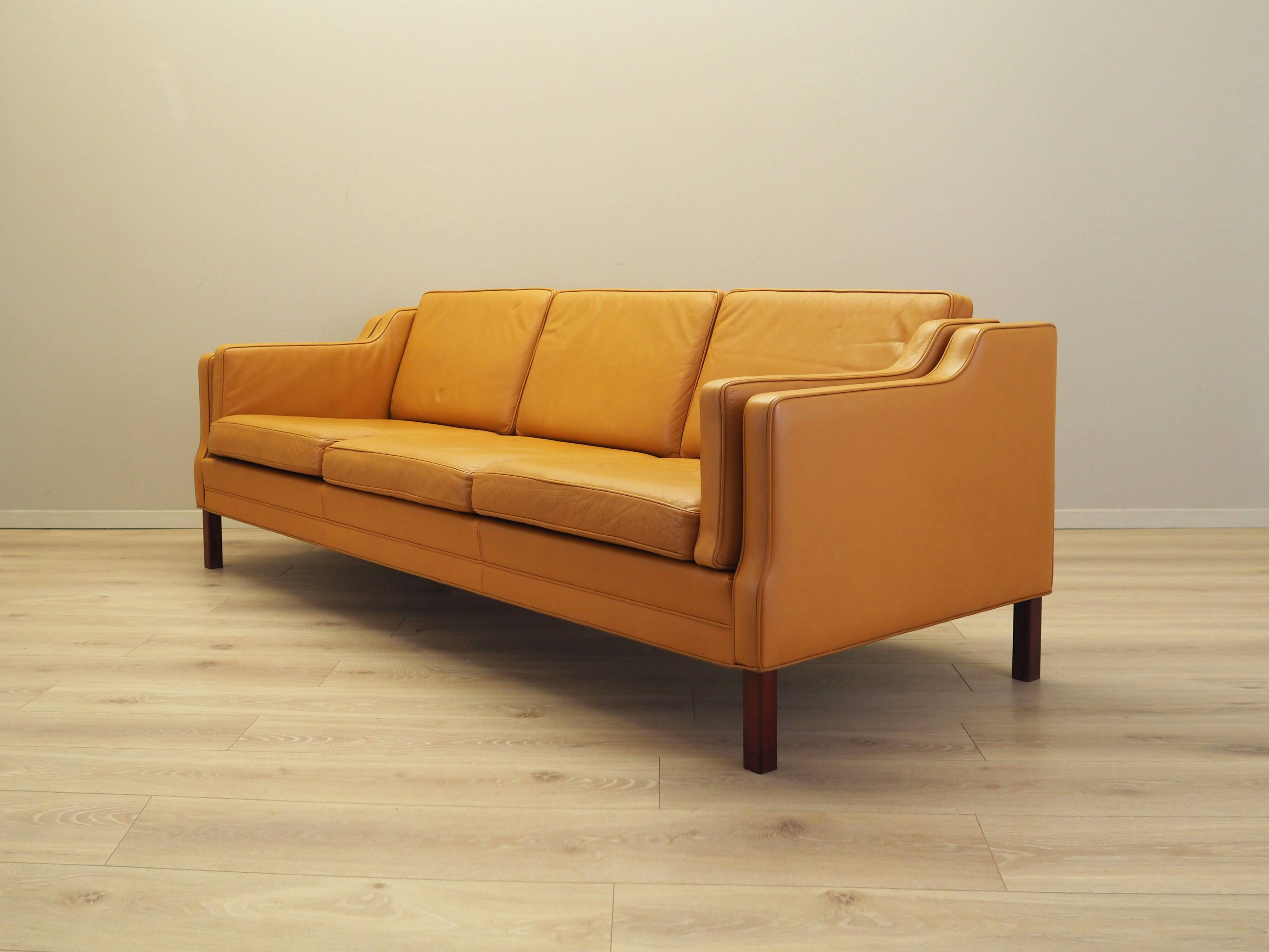 Orange leather sofa, Danish design, 1970s, production: Denmark