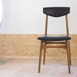 Set of 6 wooden and black leatherette chairs