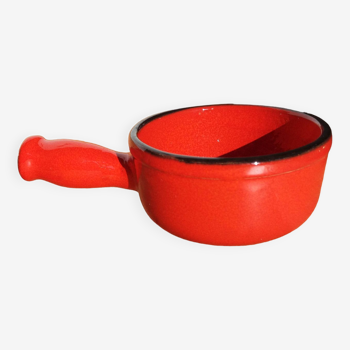 Orange-red glazed terracotta fondue pot