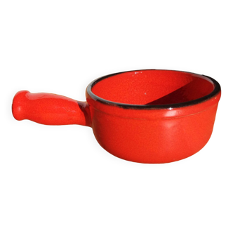 Orange-red glazed terracotta fondue pot