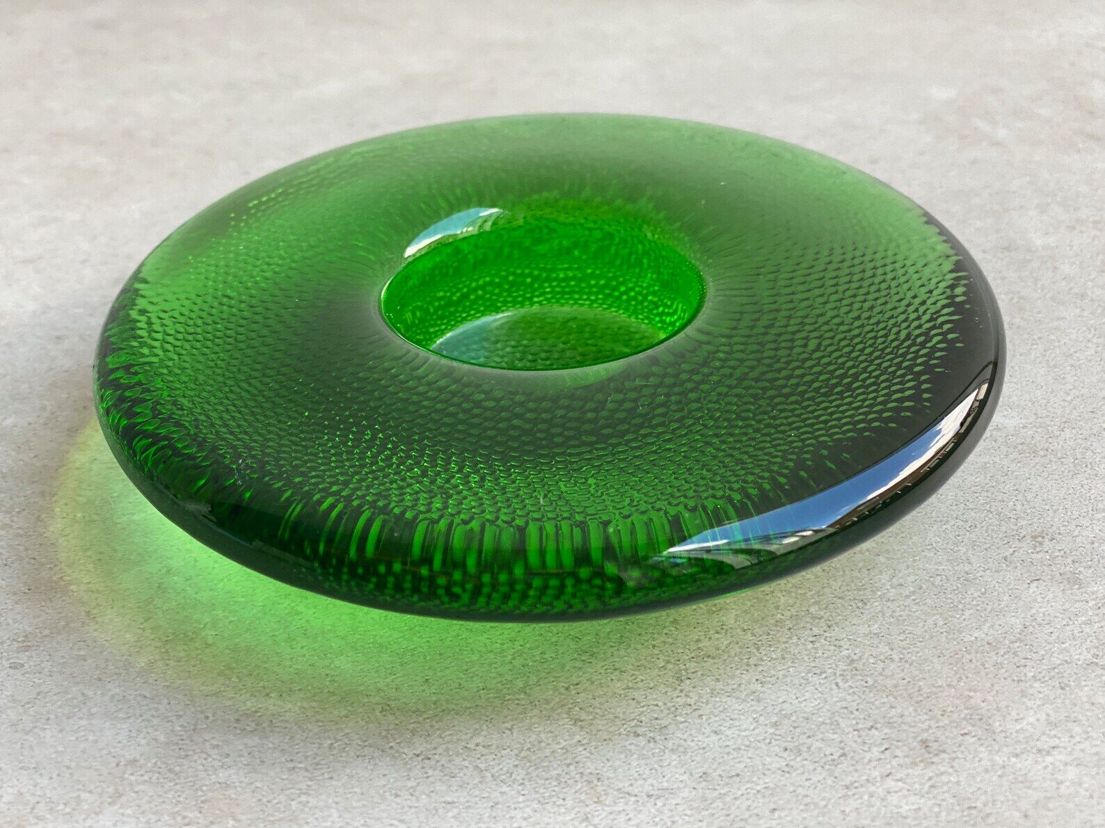 Vintage green structured glass Iittala Nappi tealight holder / candleholder / votive, Markku Salo