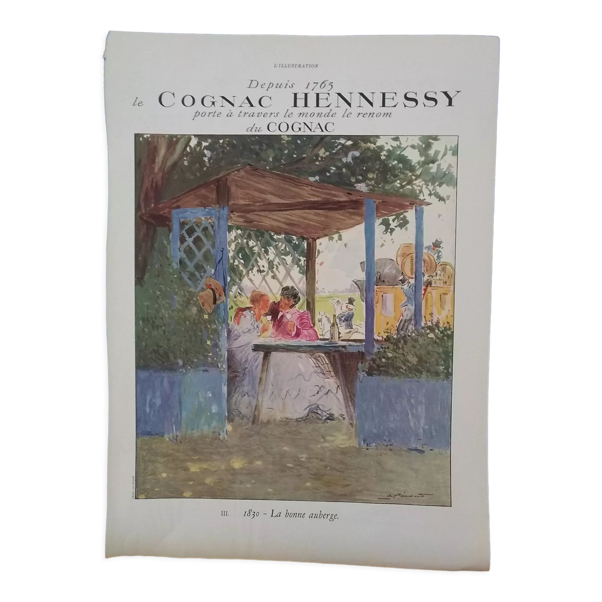 Advertisement color paper Cognac Hennessy magazine illustration 1937