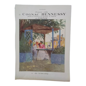 Advertisement color paper Cognac Hennessy magazine illustration 1937