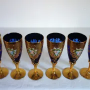 12 cobalt blue and gold Murano glass flutes, mid-20th century.