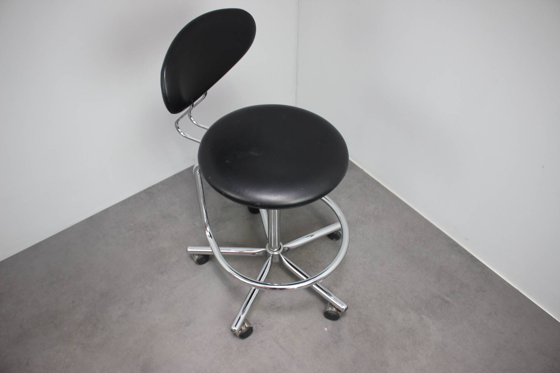 Adjustable chrome office chair on wheels, Czechoslovakia, 1980s