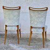 Pair of vintage 1960s compass-legged chairs in wood and white imitation leather