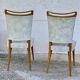 Pair of vintage 1960s compass-legged chairs in wood and white imitation leather