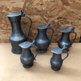 Series 5 old jugs measures vintage pewter pots