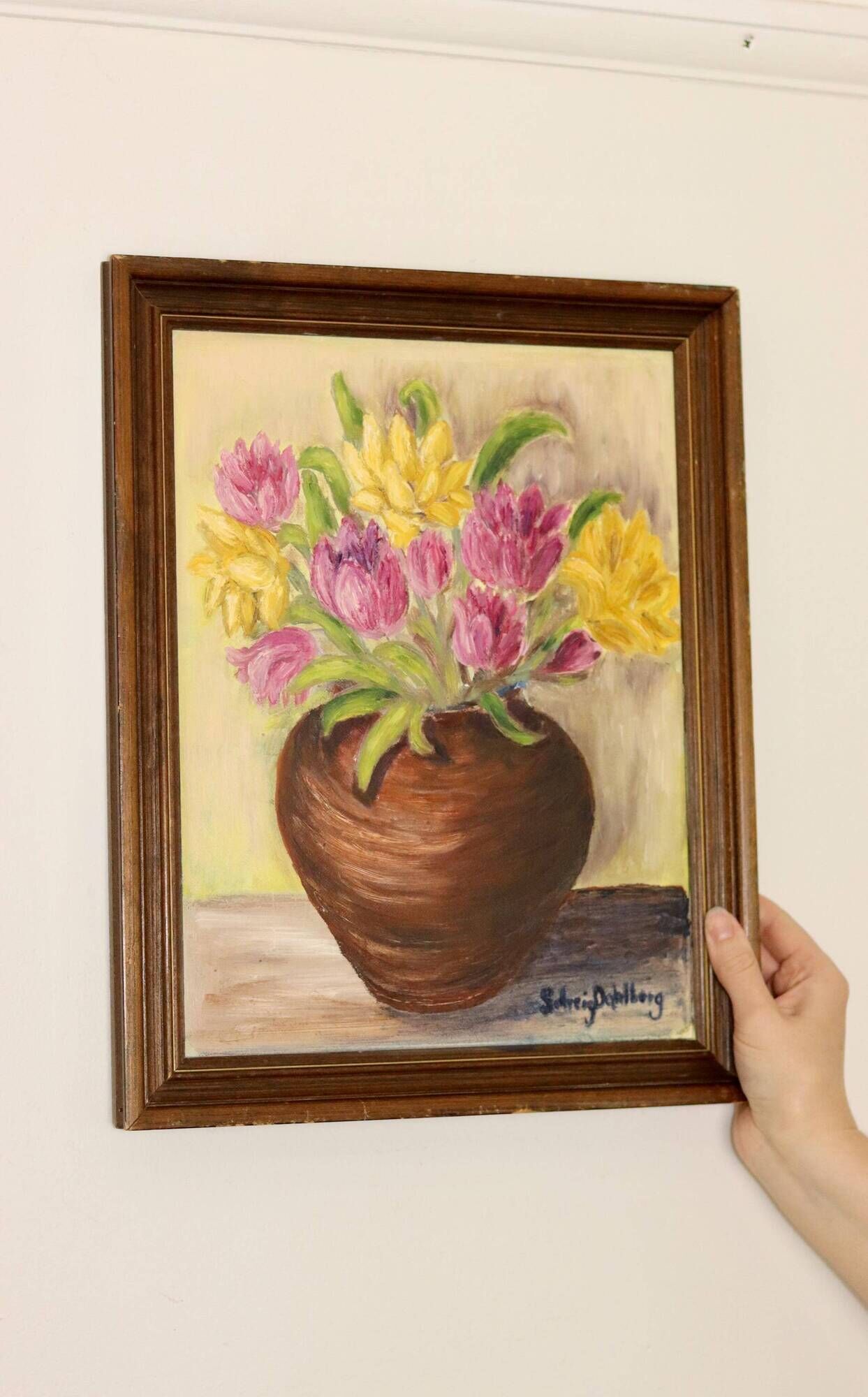 Original Swedish Mid-Century Oil on Panel " Still Life" by Solveig Dahlberg - Vintage & Framed