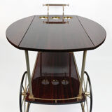 Chariot bar desserte vintage en acajou et laiton 1950s