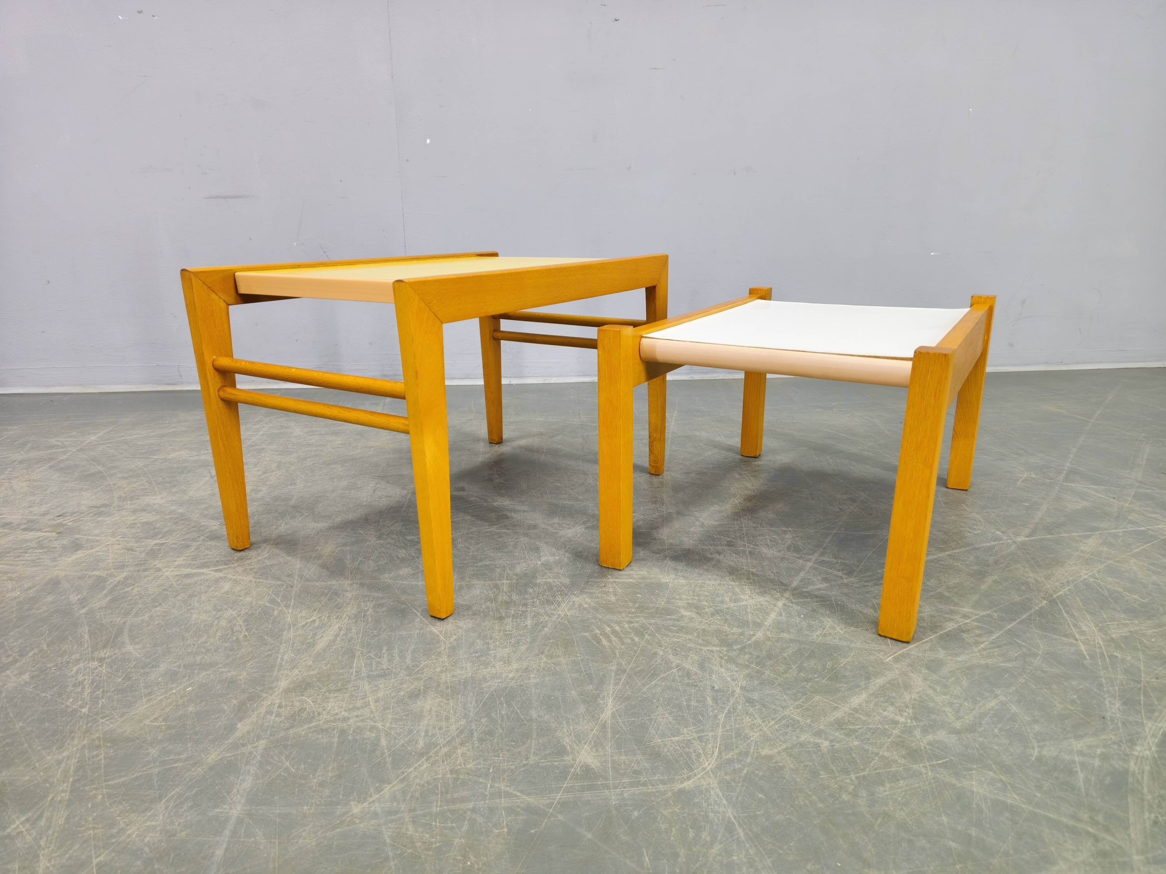 Mid Century Beech Plant Stands with Umakart Tops, 1970s Set