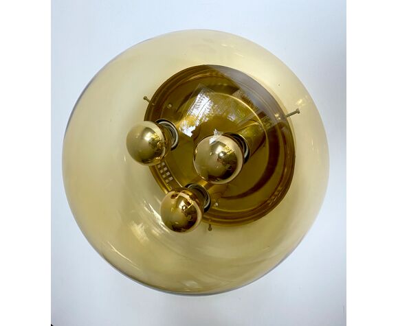 Ceiling lamp wall limburg vintage glass bubble & brass 70s