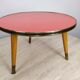 Guerdon small round coffee table red vintage tripod door plant formica
