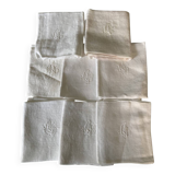 Monogrammed napkins with openwork border and damask linen old linen