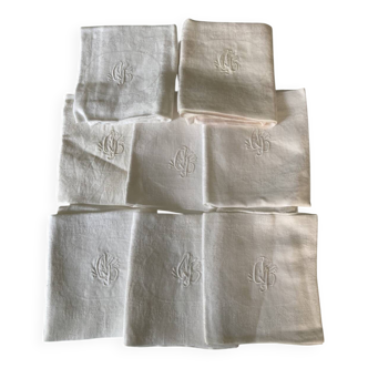 Monogrammed napkins with openwork border and damask linen old linen