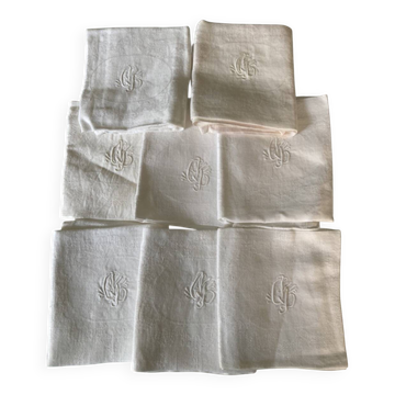 Serviettes monogramme lin damassé bordure ajouré linge ancien