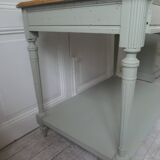 Louis XVI style desk and serving trolley, enhanced in verdigris.