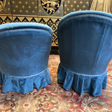 2 toad armchairs in blue velvet