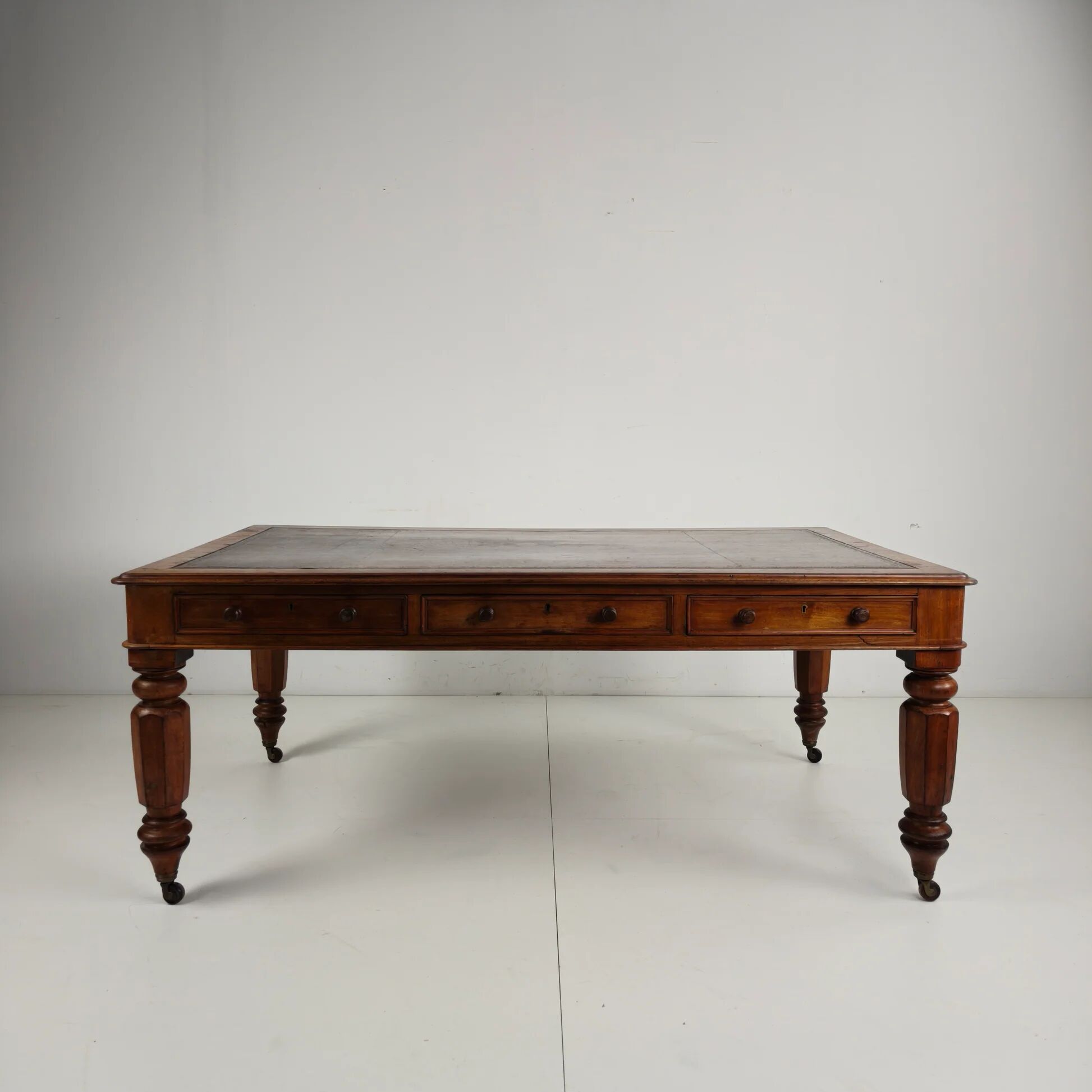 19th century English double-sided partner desk / writing table by S. & H. Jewell, A.