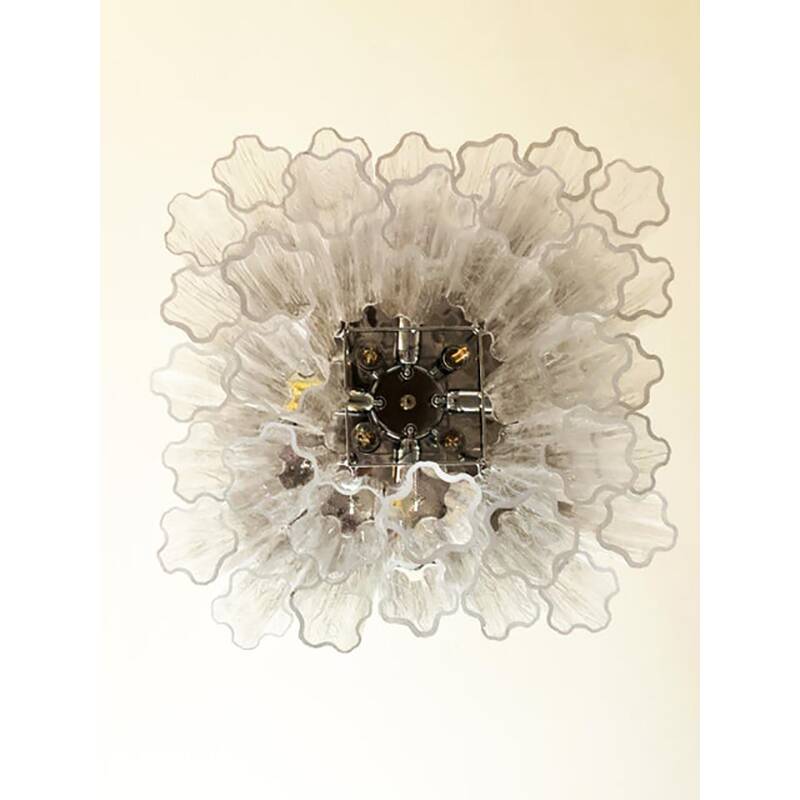 Plafonnier "Tronchi" contemporain transparent en verre de Murano de style Venini carré Spoutnik