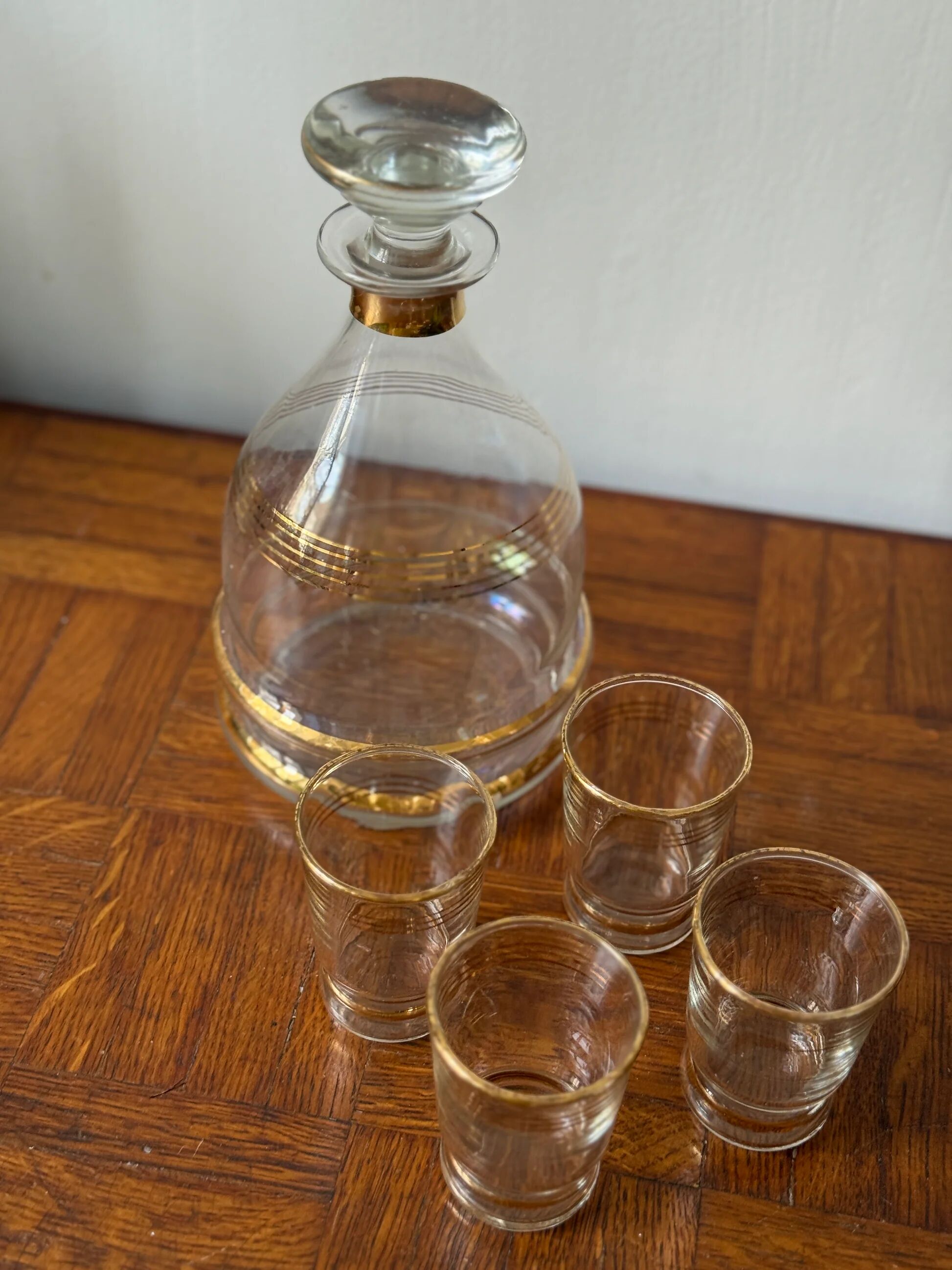 Vintage liqueur service with gold trim