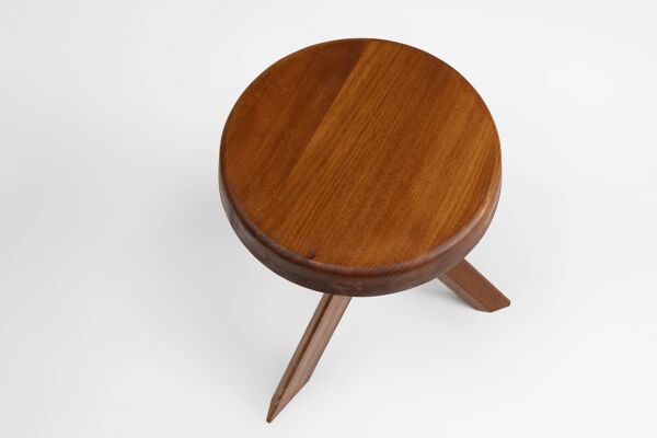 Tabouret iconique Pierre Chapo modèle S31 en bois d'orme, France 1974