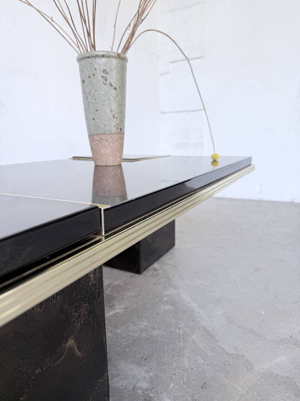 "Rizzo" lacquered and brass coffee-bar table from the 1970s.