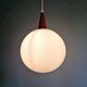 Scandinavian teak and white satin glass pendant light, 1960s