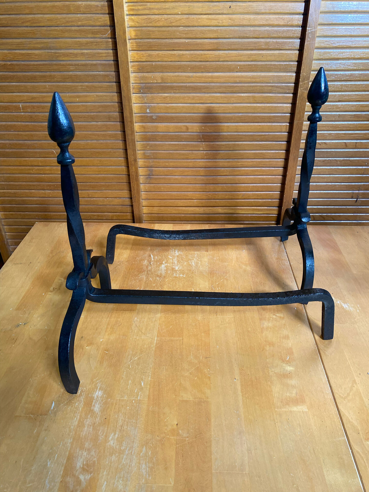 Pair of Fireplace Chenets Cast Iron Pointed 19th Century Vintage