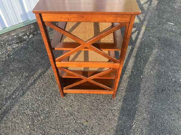 Étagère console bois et vannerie style colonial