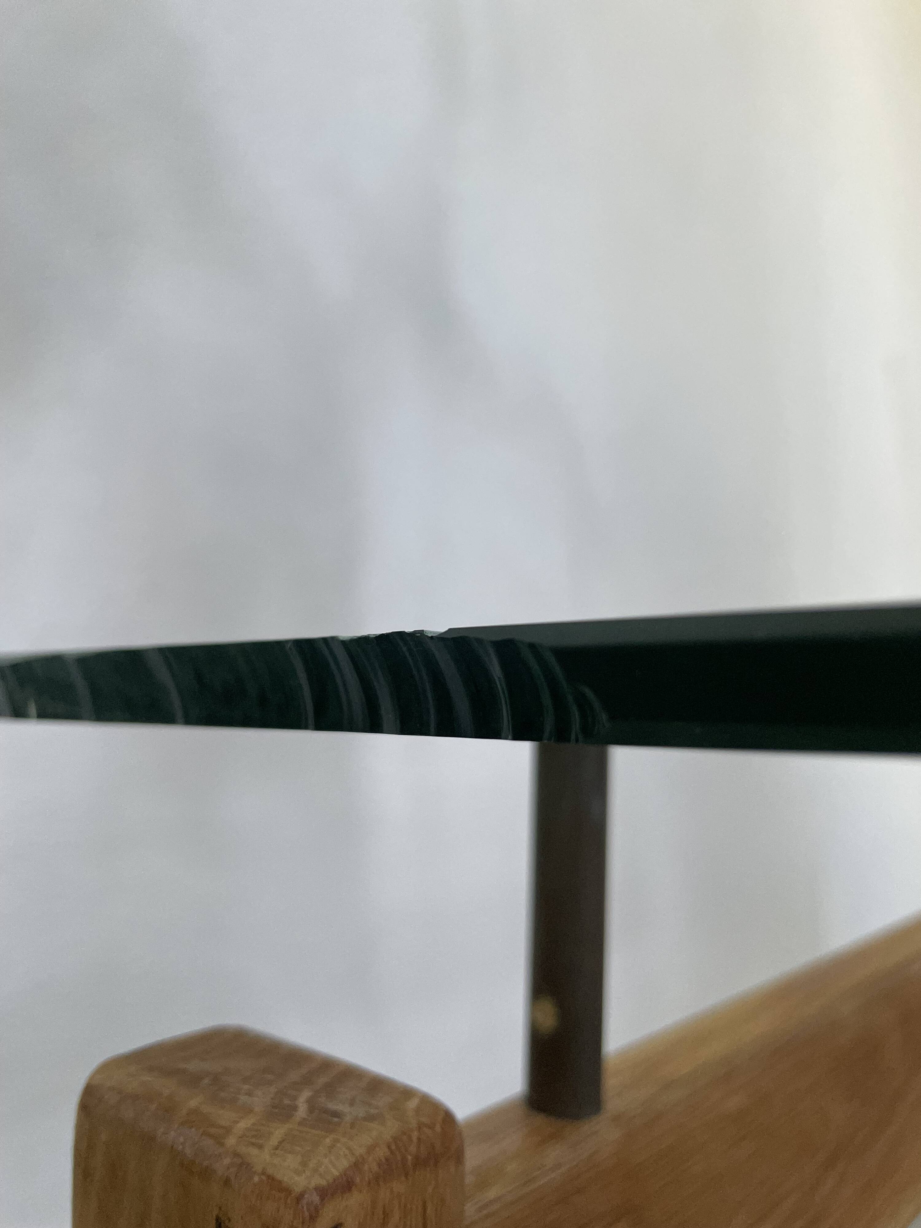 Table scandinave teck blond et verre 60