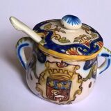 Old earthenware mustard pot Desvres Blason Bonsecours Rouen