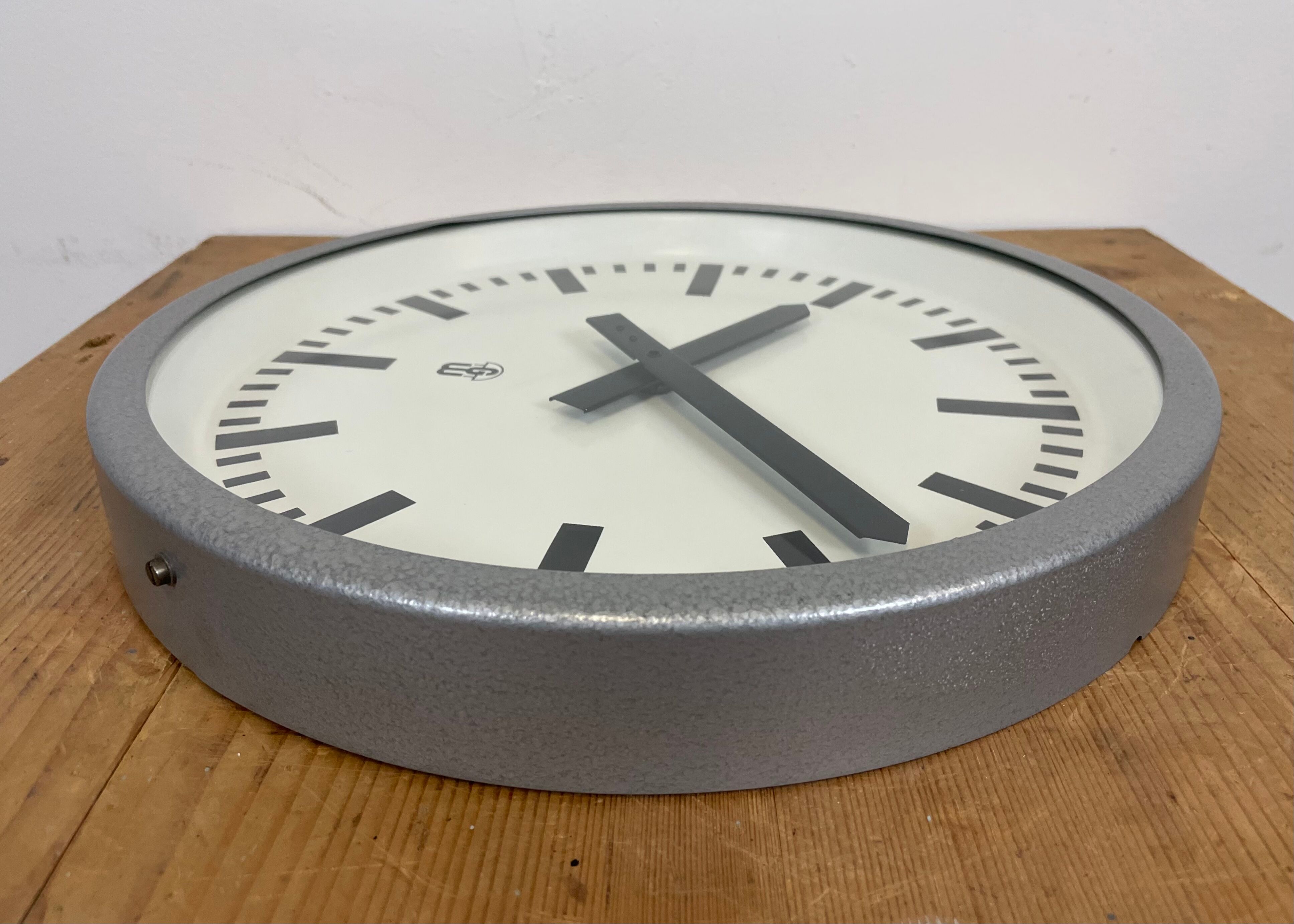 Grey Industrial East German Wall Clock from GW, 1960s