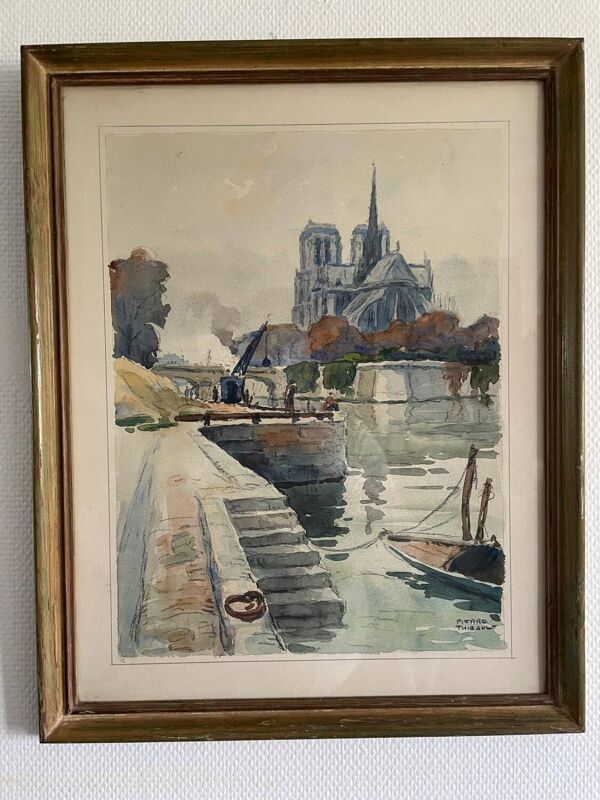Aquarelle sur papier Notre Dame - Pierre Thibault XXème s.