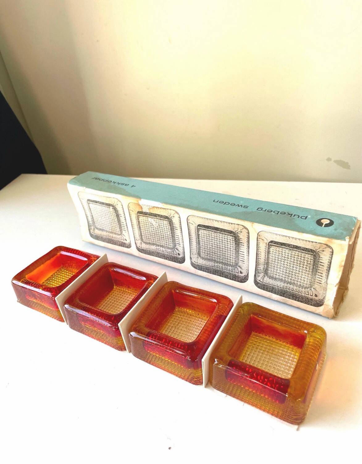Swedish Design lot of 4 glass vintage ashtrays 1960's