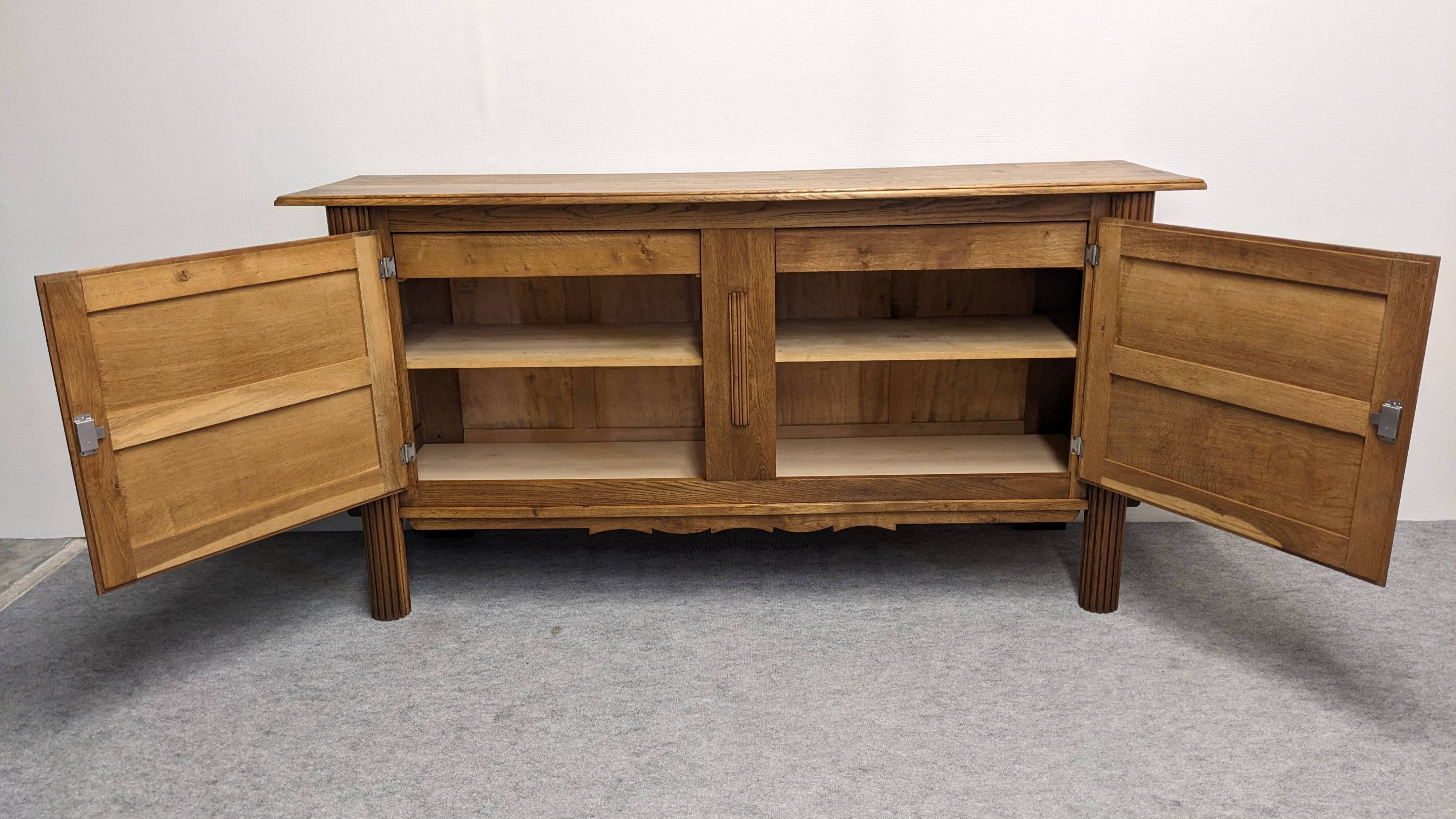 Brutalist oak sideboard attributed to Joseph Savina, France circa 1950.
