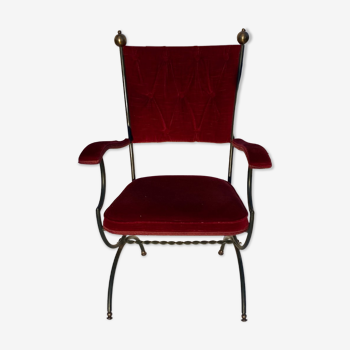 Fauteuil italien Savonarola, rembourrage rouge, années 1960-1970