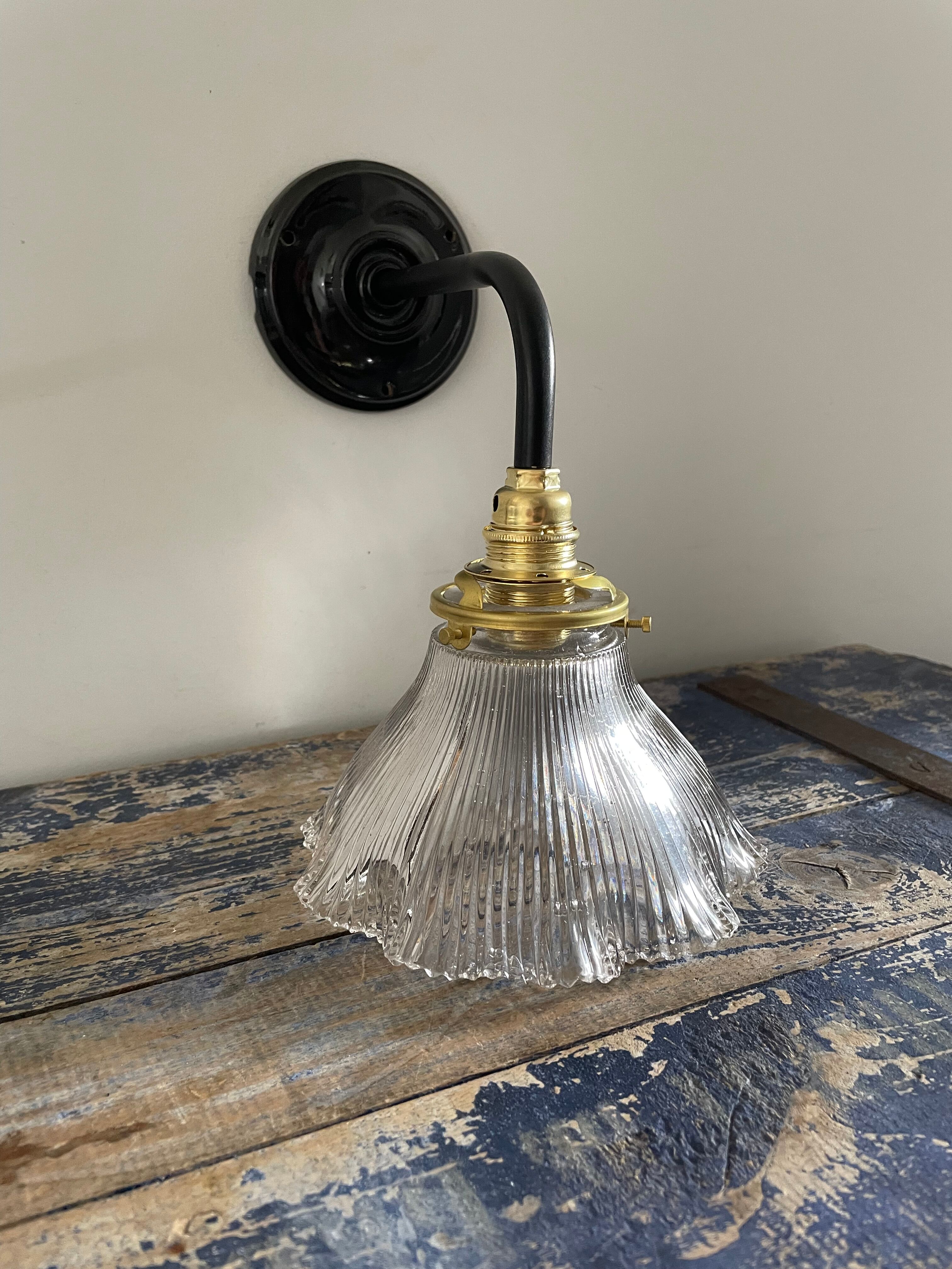 Applique vintage en verre holophane