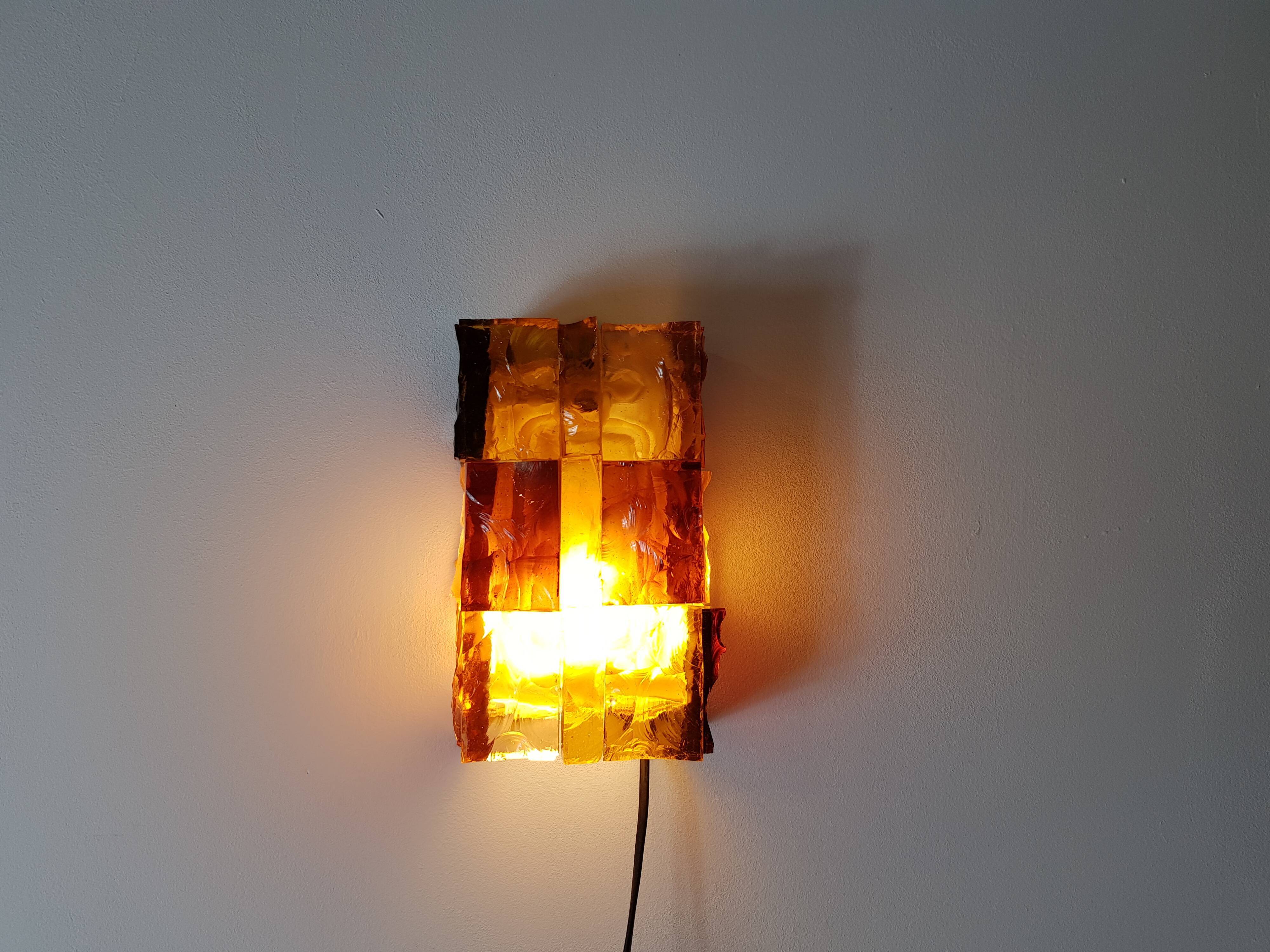 Pair of brutalist wall light in cut glass by Jean Simon Labret