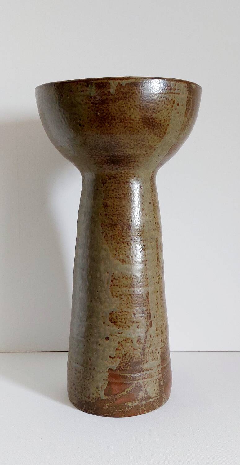 Large vintage enameled stoneware vase