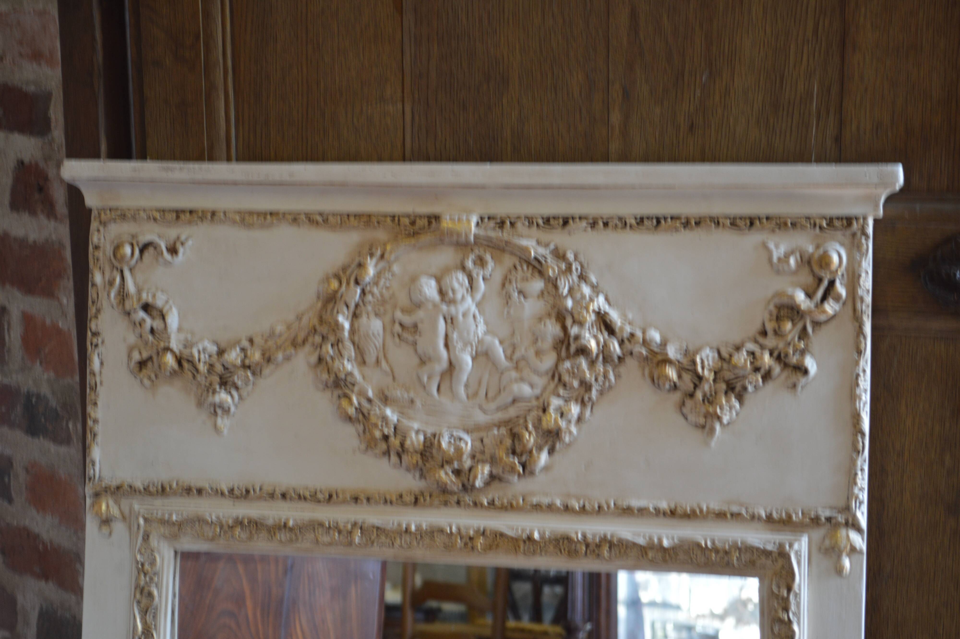 Beige and gold patinated trumeau mirror 111x70cm