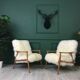 Vintage white sheepskin armchair