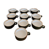 Tasses à café de bistrot vertes, et or Pilluivit, en porcelaine, vintage