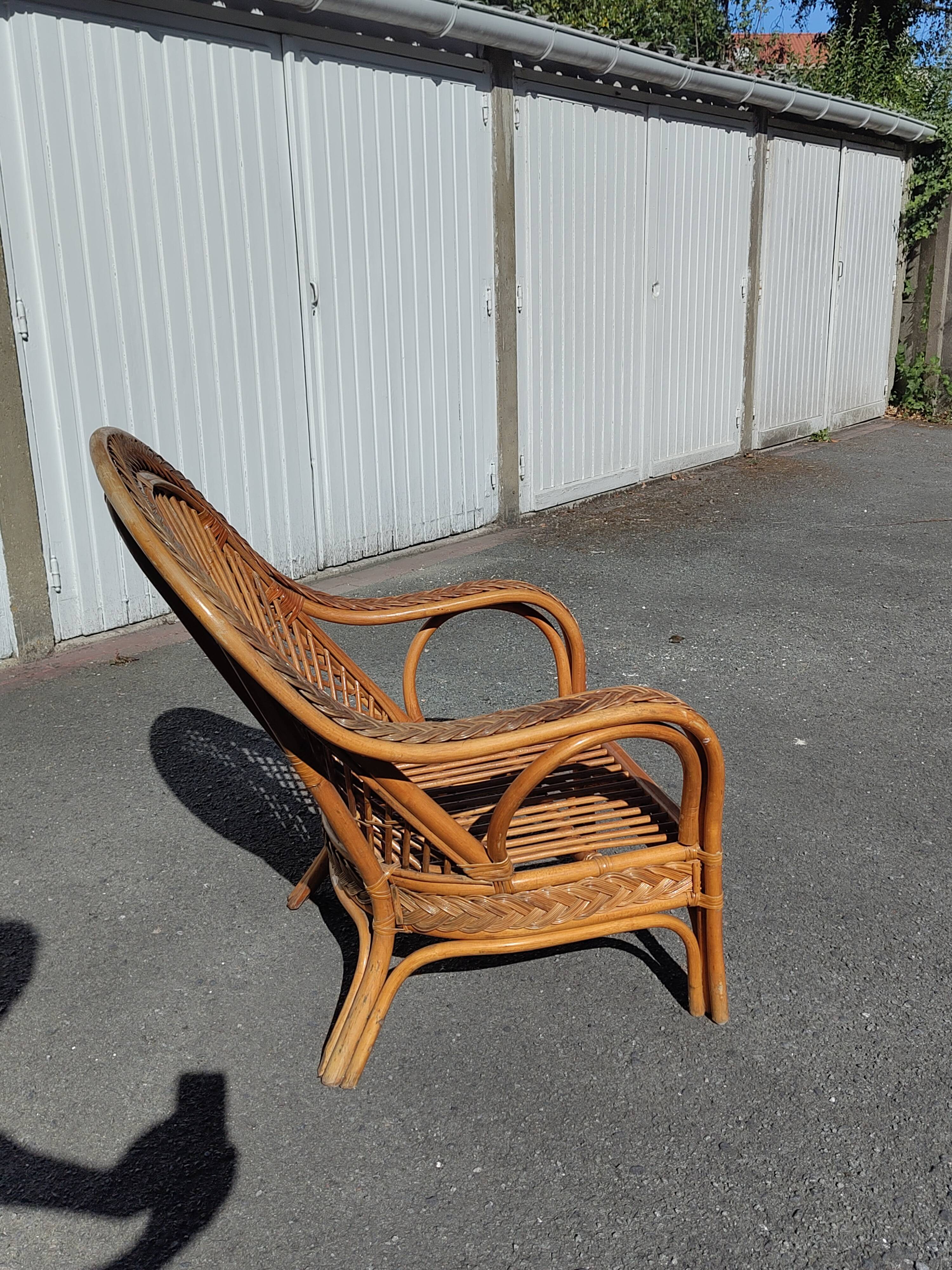 Vintage rattan armchair Mélarti (Emmanuelle style) + custom cushion