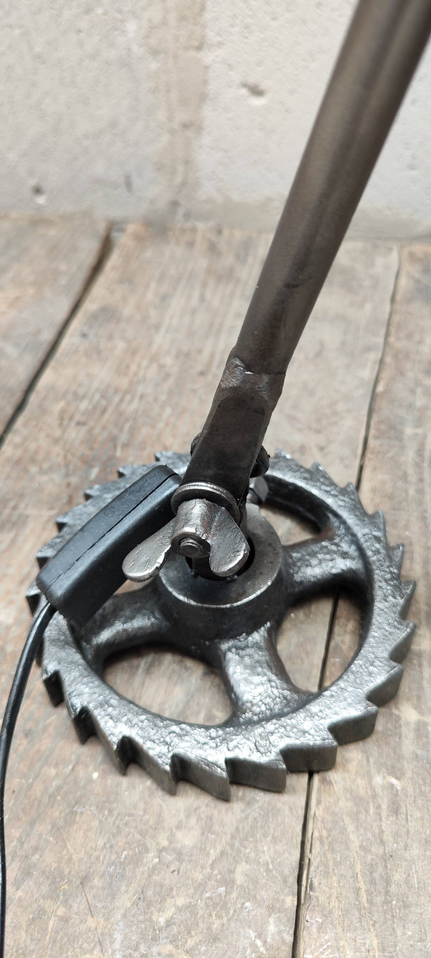 Old industrial workshop lamp two arms green enamel globe