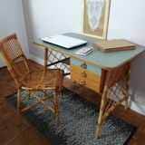 Bureau Louis Sognot et sa chaise en rotin