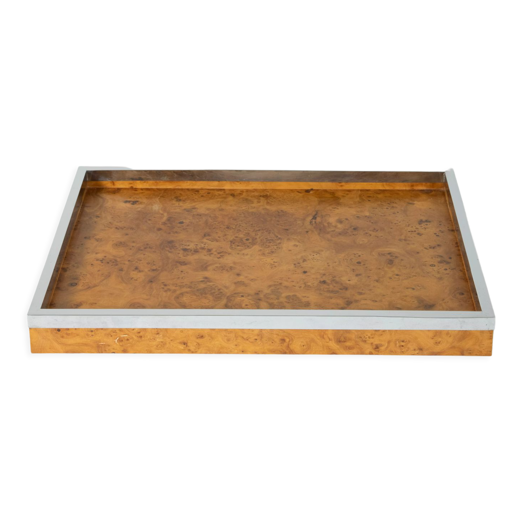 Elm and chrome magnifying glass tray, 1970s