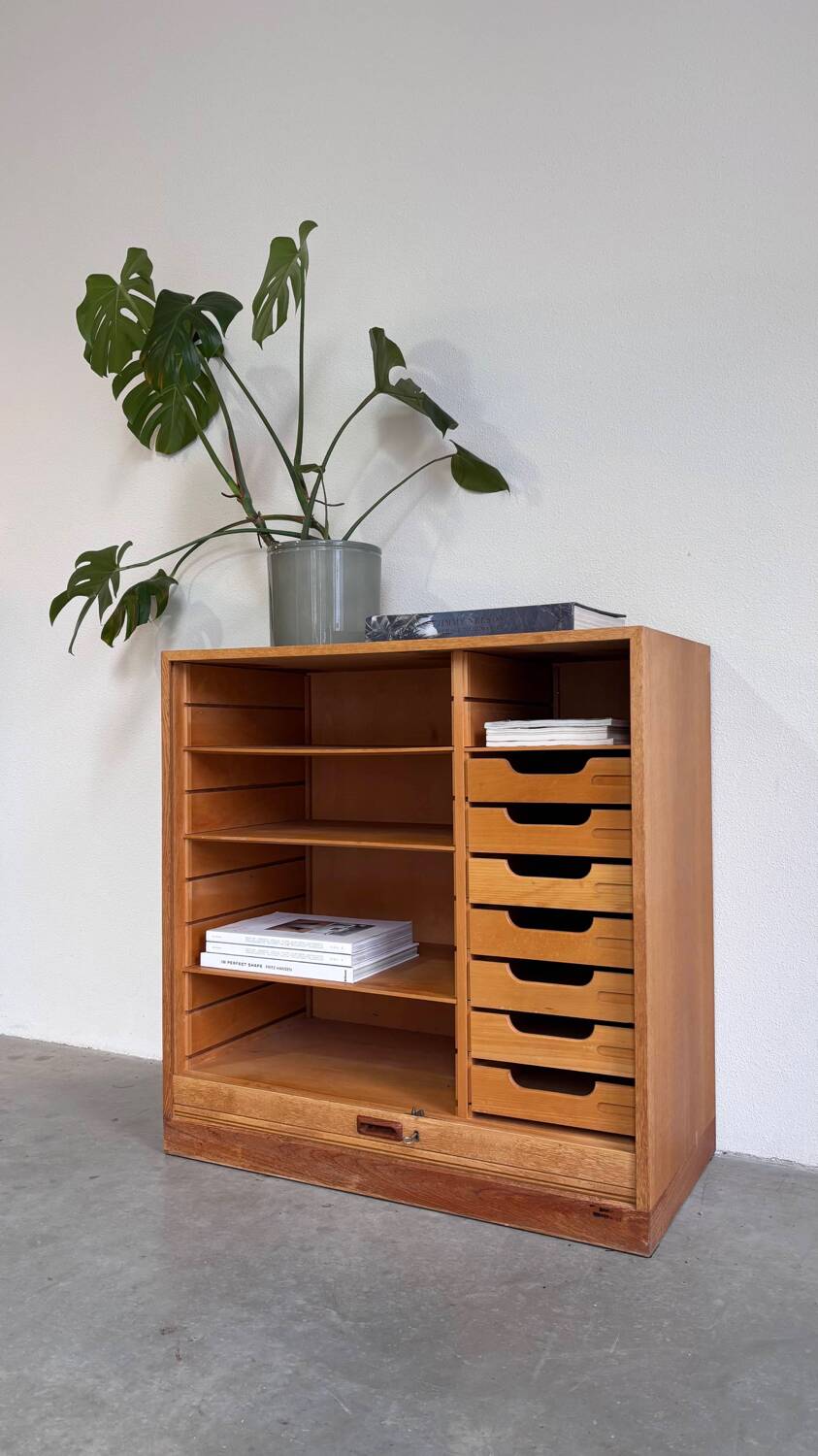 Vintage tambour cabinet - archive in oak