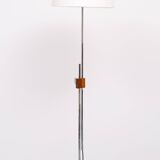 Mid Century Adjustable Chrome Walnut Floor Lamp by Hans Eichenberger 1950s